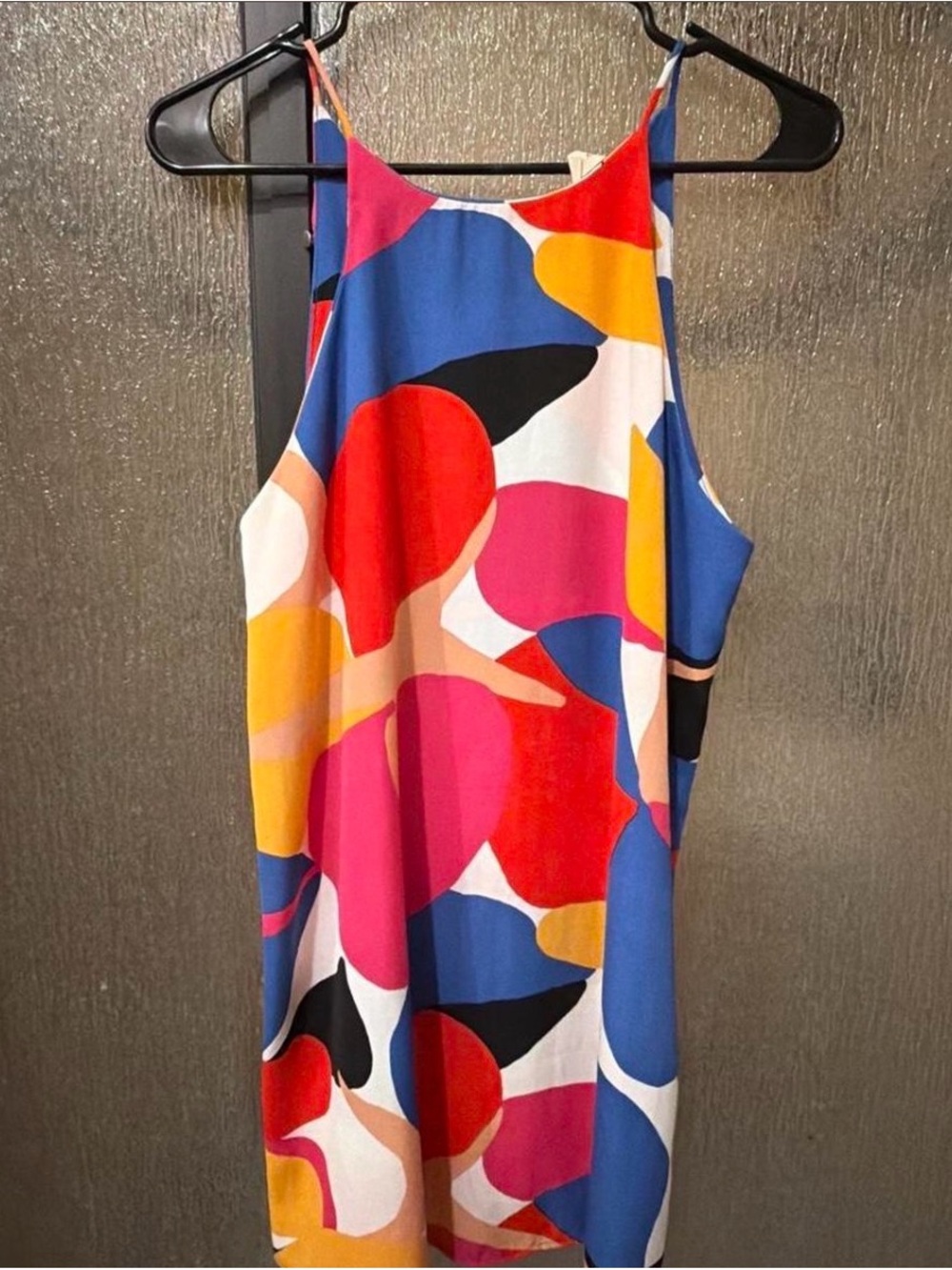 Tyche Multicolor Abstract Halter Mini Dress in Blue, Pink, Red, Yellow